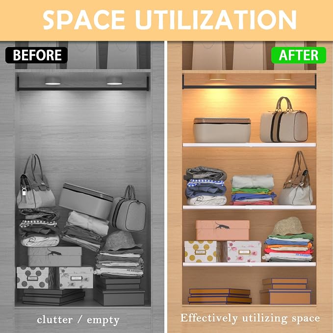 Expandable Closet Organizer Shelves, Adjustable Metal Storage Shelves Divider for Wardrobe Cupboard Kitchen (2 Pack, W:7.87" x L: 17" to 31")