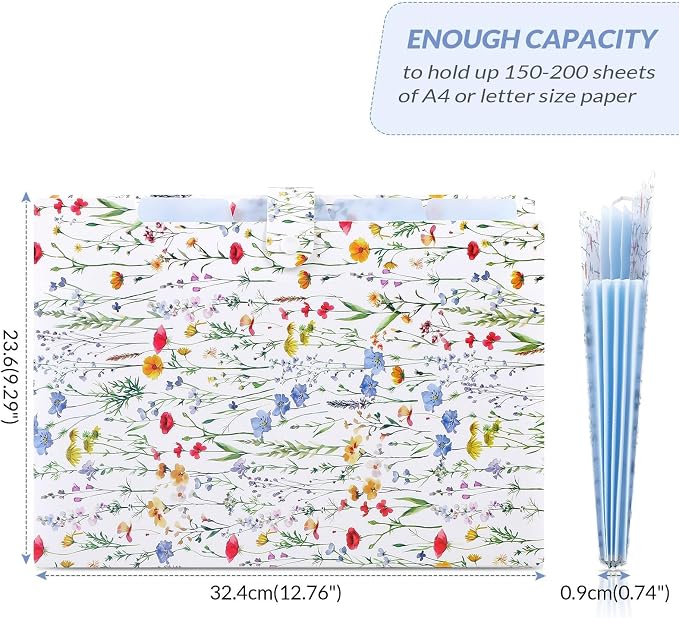 SKYDUE Accordion File Organizer, Floral Expanding File Folders with 5 Pockets, Cute Document Organizer for Paper Bills Receipt Storage, School Office & Hospital Supplies Letter/A4 Size Fresh White