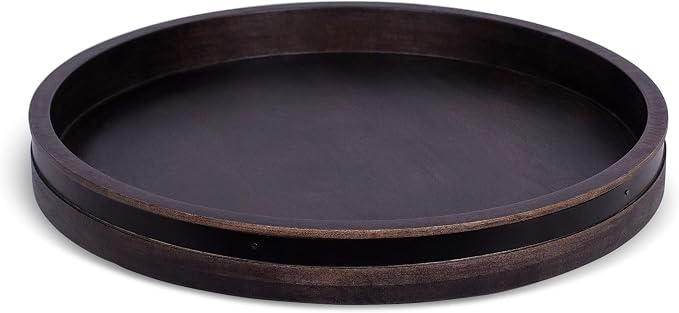 BIRDROCK HOME Wooden Lazy Susan Turntable - Spice Rack Organizer for Kitchen Table, Dining, Pantry and Countertop - Rotating Tray for Condiments - with Burnished Iron Accents - 18" Large, Black