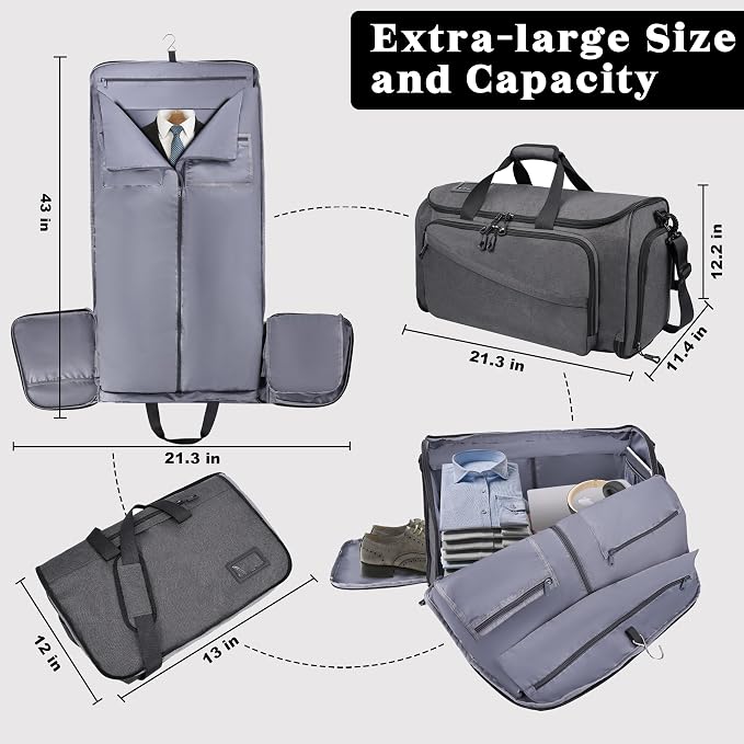 HILOMON Travel Garment Duffle Bag with Laptop Compartment, RFID Blocking Convertible Suit Bag Name Tap Pocket Carry On 2 in 1 Hanging Suit Travel Duffel Work Pouch