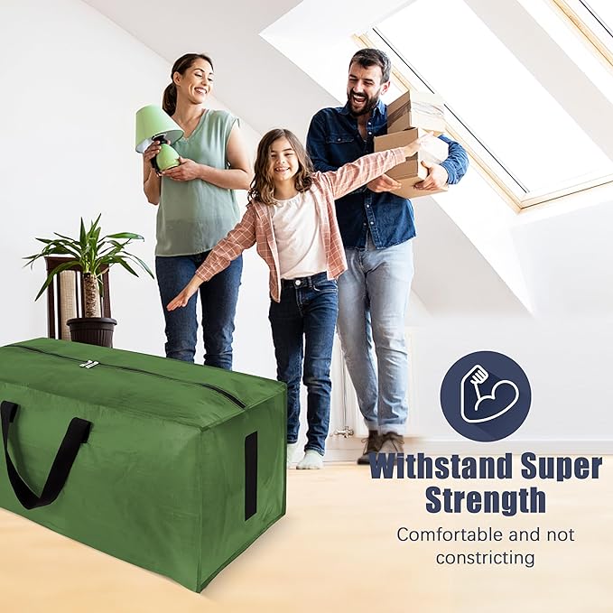HOMESURE 4 Pack Large Strong Moving Bags with Zippers & Carrying Handles - Water-Resistant - Heavy Duty Storage Tote for Space Saving, Fold Flat, Alternative to Moving Box (Olive Green)
