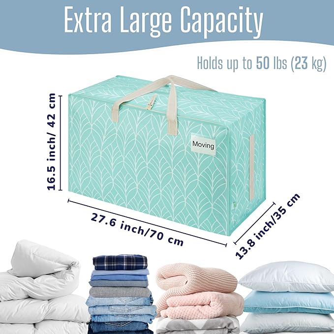 VENO 6 Pack Extra Large Heavy Duty Moving Bags with Wide Opening & Reinforced Handles, Reusable Storage Tote Bags with Strong Zippers for Clothes, College Dorm Essentials & Moving Supplies