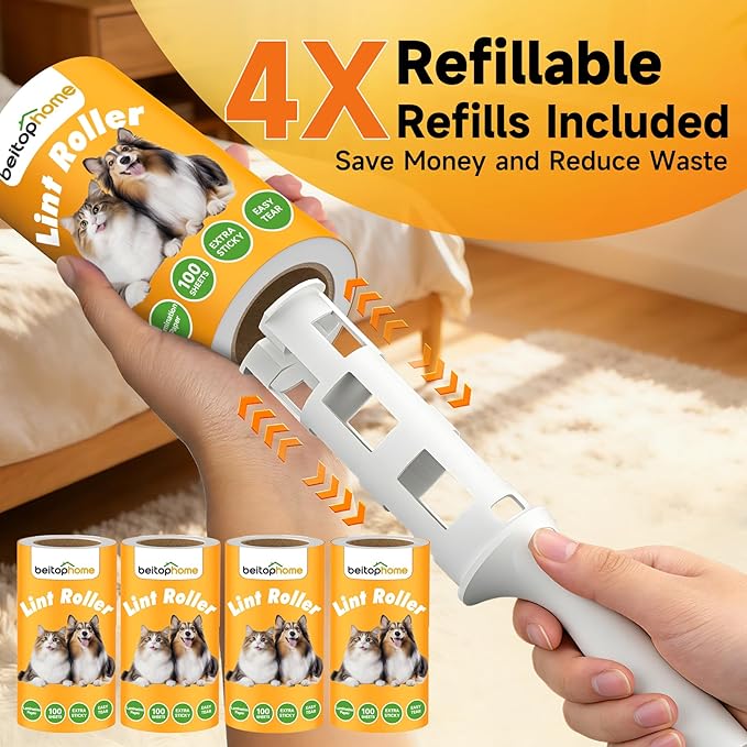 Extra Sticky Lint Roller for Pet Hair, 600 Sheets, 2 Handles | Everyday Value Pack for Clothes, Couch, Furniture, Car & Bedding