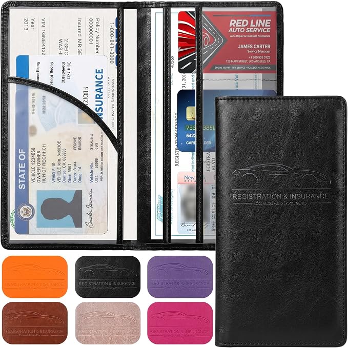 LumiMokki Premium Car Registration & Insurance Card Holder, Cowhide Black | Vehicle Glove Box Organizer, Magnetic Closure Car Document Holder, For Insurance, Cards, License, Women & Men