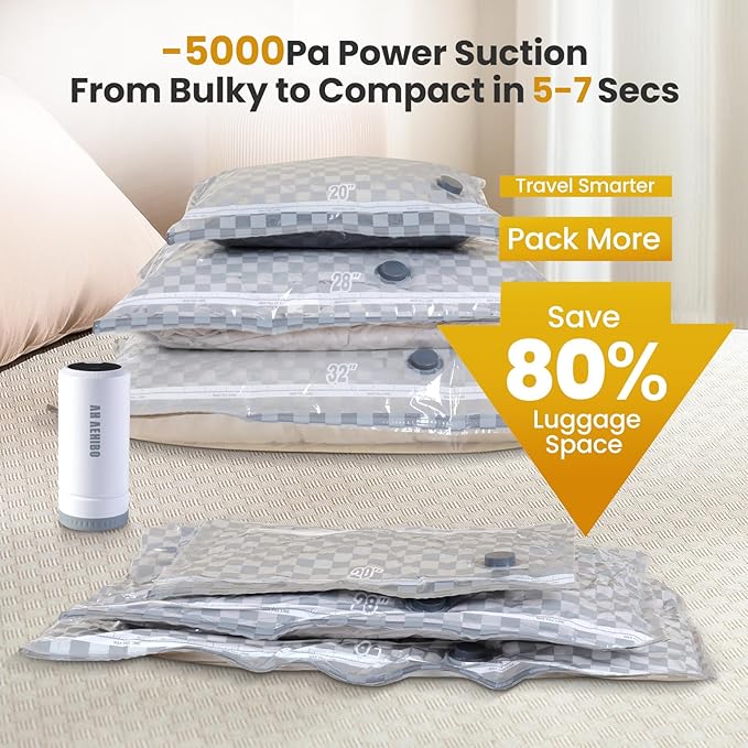 Vacuum Bags for Travel with Rechargeable Digital Display air Pump,15 PCS Combo Travel Size Vacuum Seal Bags for Luggage and Suitcase,Space Saver for Clothes,Home Storage