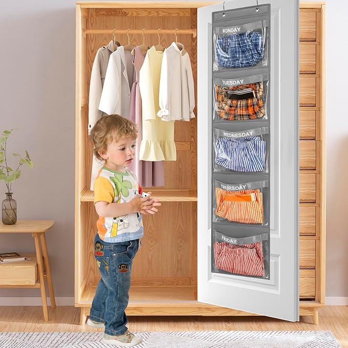 2 Pcs Day of Week Clothing Organizer Monday to Friday School Clothes Organizer for Kids Weekly Hanging Closet Organizer (GREY)