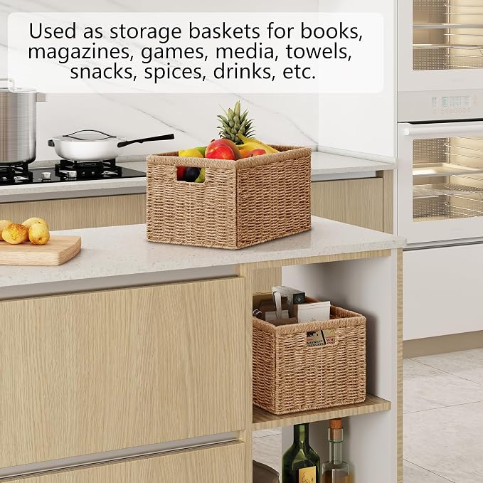 Vagusicc 2 Packs Large Wicker Storage Basket, Closet Storage Baskets Bins for Shelves, Decorative Collapsible Baskets for Organizing Clothes Toy Nursery Bathroom Organizers and Storage, Natural