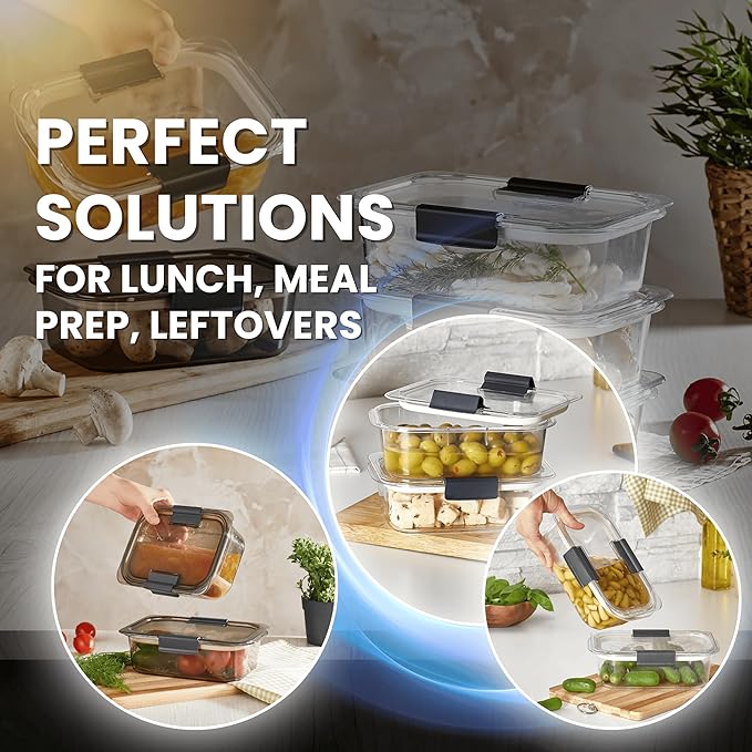 HEFA Food Storage Containers, Meal Prep Containers, Lunch Box with Airtight Lids, Kitchen Organizers and Storage for Leftovers (Obsidian, 4 Pack)