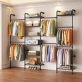 Garvee L4 Wall Mounted Pipe Closet System, Matte Black | Carbon Steel, Expandable Rods 23.62-35.43 in, 8 Wire Shelves, Closet Storage
