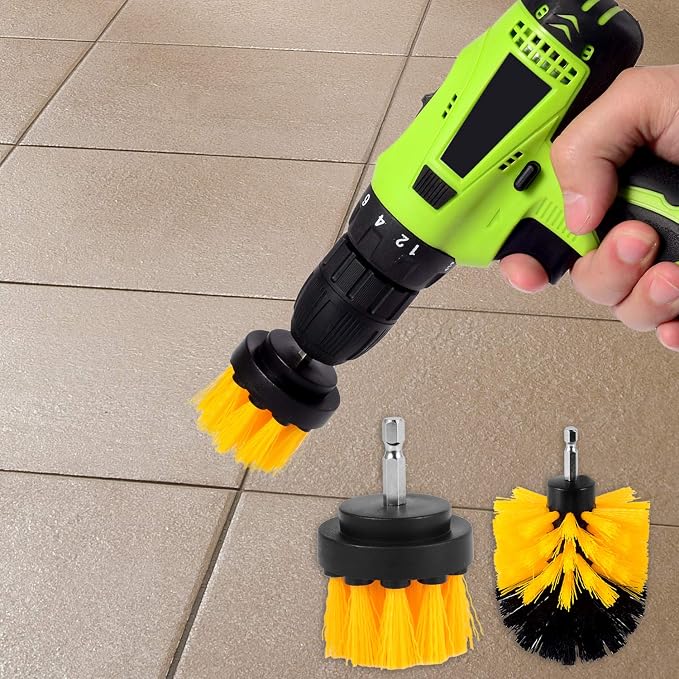 Kichwit 4 Inch Drill Power Brush Tile Scrubber Scouring Pads Cleaning Kit | 2 Inch Small Brush Included, Heavy Duty Household Cleaning Tool (Drill NOT Included)