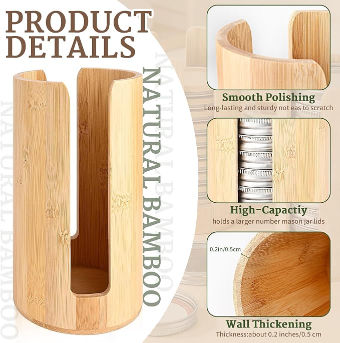 2 Pack Bamboo Mason Jar Lid Organizer for Wide & Regular Mouth Lids | Wide & Regular Mouth • Lid Holder & Organizer • Countertop Storage • Cabinet & Pantry Use • Easy Access • Space Saving
