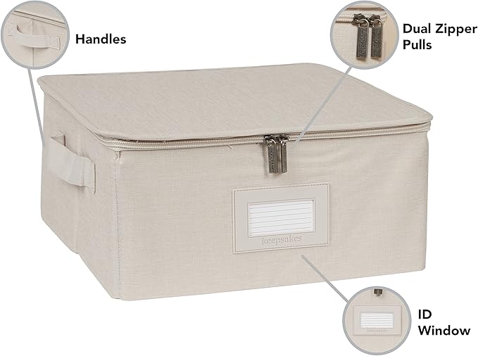 Covermates Keepsakes Zip-Top Storage Box Set, 3 Pack Heavy Duty Polyester Organizer Bins, Stackable Design, ID Window, Reinforced Handles, Closet Home Storage, Beige Heather