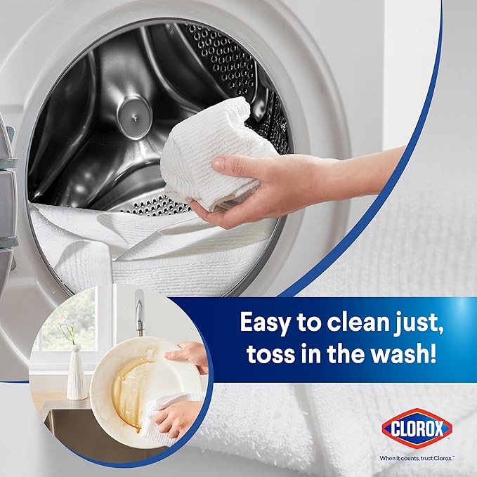 CLOROX Ribbed Bar Mops - 100% Cotton Quick Dry Extra Large Dishcloths - Absorbent Multipurpose Cleaning Cloths for Restaurants, Kitchen, Bathroom, Hotel - 16" x 19" - White 6 Pack