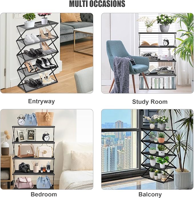 Shoe Rack for Entryway 5 Tier Foldable Metal Shoe Rack Organizer for Closet Front Door Entrance and Small Spaces Space Saving Black