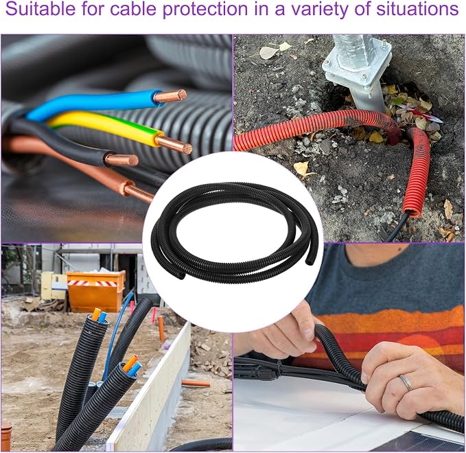 DMiotech 10ft Wire Loom Split Tubing 3/8 Inch, Cord Protectors from Pet Flexible Conduit Cable Management for Office, Home, Garden, Black
