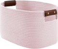 ECDYQXVU 15x10x9 Woven Cotton Rope Storage Basket, Leather Handles 1 Pack | Foldable Design, Sturdy PU Handles, Easy to Clean Organizer for Living Room, Closet, Shelves, Bedroom, Laundry, Clothes