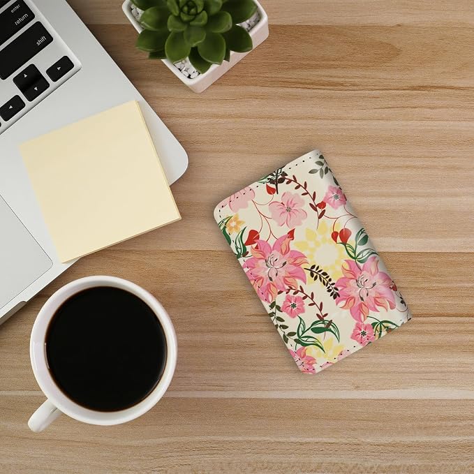 Business Card Holder，PU Leather Business Card Case Color Printing Pattern Card Holder Wallet，Pockets Magnetic Credit Card Holders for Men and Women - Red Yellow Flowers