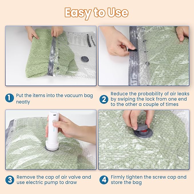 24PCS Vacuum Seal Bags for Clothing with Electric Pump - 8 Small, 8 Medium, 4 Large, 4 Jubom - Space Saver Vacuum Storage Bags for Bedding, Blanket, Pillow, Comforter, Travel, Seasonal Storage