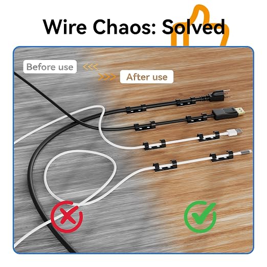 CableGeeker 50Pcs Adhesive Cable Clips, Cord Management Clips Wire Holders for Cords Cable Holder Clip Cable Management Clips for Under Desk/Car/Wall/TV/PC/Ethernet Cable (Black)