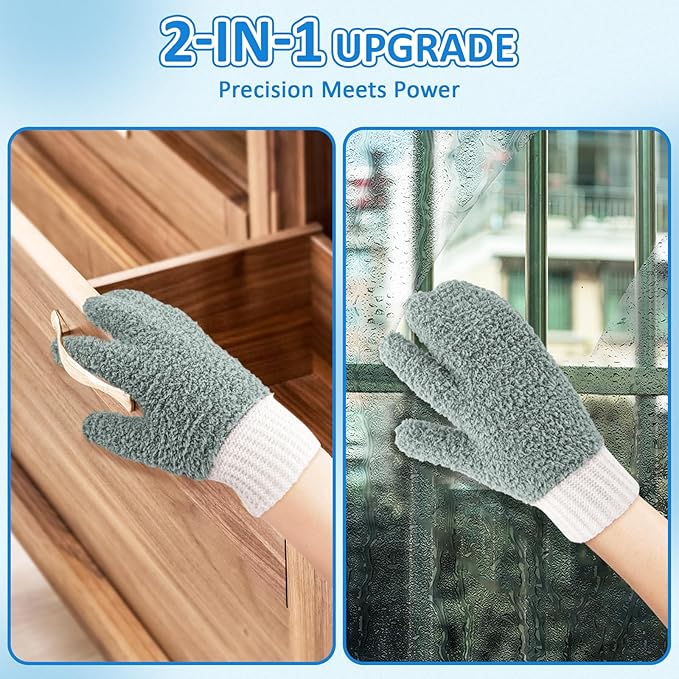MIG4U Microfiber Dusting Gloves House Reusable Cleaning Glove for Blinds, Windows, Shutters, Furniture, and Car, Gray 2 Pairs S/M