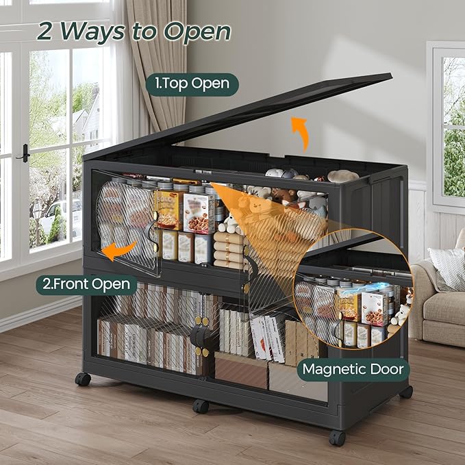 240GAL Plastic Storage Bins with Lid, 960QT Extra Large Stackable Closet Organizers and Storage, Collapsible Storage Boxes with Wheels, Folding Cabinet for Home Kitchen Office, 4Pack Black