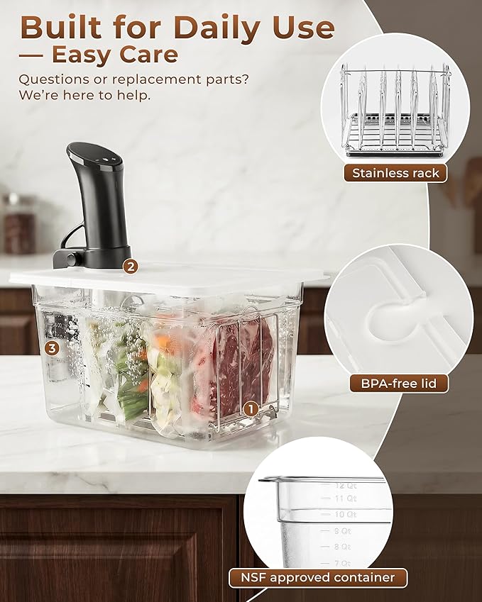 EVERIE 12 Quart Sous Vide Container with Collapsible Hinged Lid + Wobble-Free Stainless Steel Rack Divider + Insulating Neoprene Sleeve — NSF Approved Container, BPA-Free Lid, Fits Anova & Instant Pot