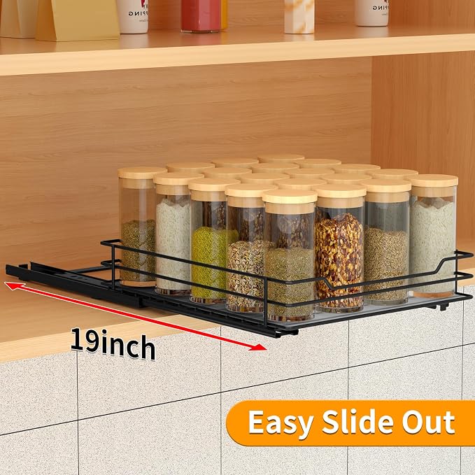 BOIVSHI Pull Out Spice Rack Organizer for Cabinet, Heavy Duty Slide Out Spice Rack Organizer for Kitchen Cabinets and Pantry, Fits Spices, Sauces, Canned Food (8.5''Wx10.5''Dx2.5''H)