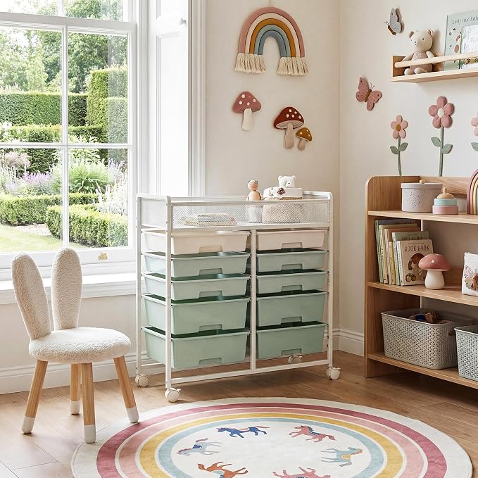 2 Pack Craft Cart with Wheels, Stylish Rolling Craft Cart with 10 Drawers, Art Cart Organizer and Storage, Rolling Utility Cart with Handles for Organizing Crafts, Yarn, Toys, School Supplies, etc
