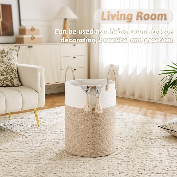 Artfeel Laundry Basket,Woven Cotton Rope Laundry Hamper,100L for Decorative Storage of Dirty Clothes,Toys and Blankets in Bathroom,Baby Room and Living Room