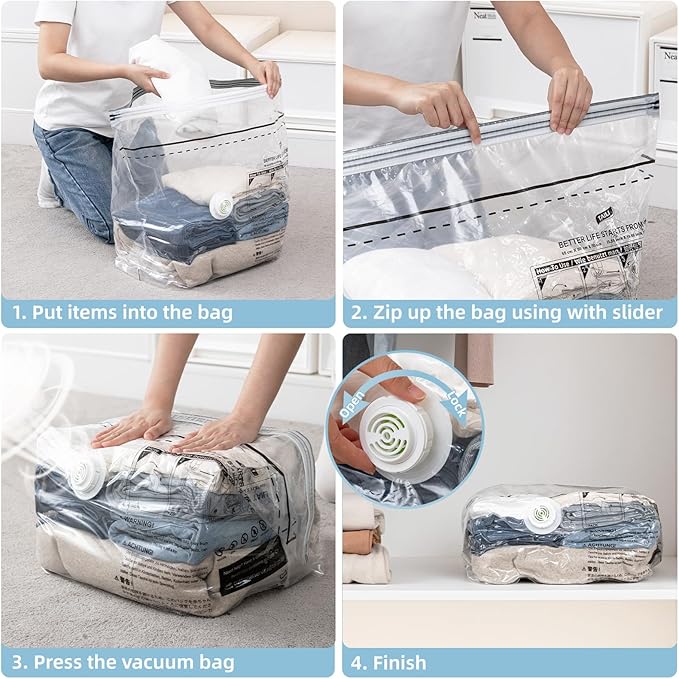 Cube Vacuum Storage Bags, 4 Pack Medium Size (25x19x11 inch), Vacuum Seal Bags for Clothing, Compression Packing for Clothes, Blankets, Baby Clothes, No Pump Needed