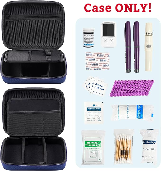 ProCase Diabetes Travel Case for Diabetic Supplies -Navy | Hard Storage Bag for Glucose Meter, Insulin Pen, Test Strips, Syringes, Needles & More; Organizer for Diabetic Care Kits