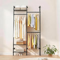 Garvee L2 Wall Mounted Pipe Closet System, Matte Black | Carbon Steel, Expandable Rods 23.62-35.43 in, 3 Wire Shelves, Closet Organizers and Storage