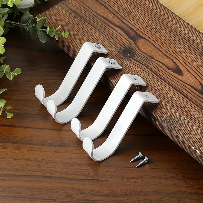 OwnMy 2PCS Closet Rod Brackets, 1 Inch to 1.5 Inch Round Closet Rod Holders | Heavy Duty Wall Mount Closet Shelf Rod Pole Support Brackets, Metal Clothes Storage Hangers Brackets with Screws, White