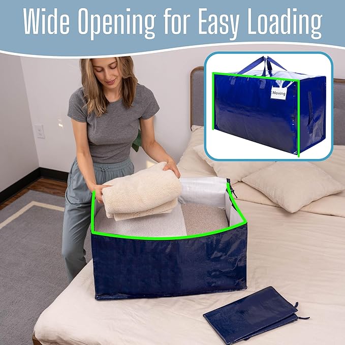 VENO 8 Pack Extra Large Heavy Duty Moving Bags with Wide Opening & Reinforced Handles, Reusable Storage Tote Bags with Strong Zippers for Clothes, College Dorm Essentials & Moving Supplies