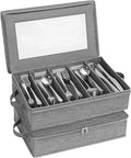 Lifewit Silverware Storage Box, Covered Flatware Organizer with Zipper Lid, 5 Compartment Cutlery Case with Adjustable Divider and Handle, Utensil Container for Spoon Fork Knives, 2 Pack, 27 -43cm