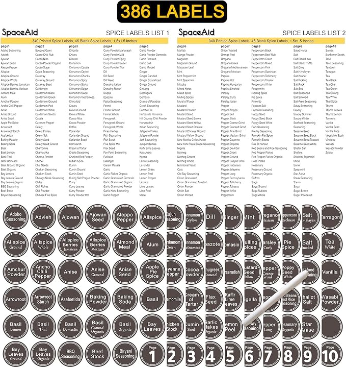 SpaceAid Spice Rack Organizer with 32 Spice Jars, 386 Spice Labels, Chalk Marker and Funnel Set for Cabinet, Countertop, Pantry, Cupboard or Door & Wall Mount - 32 Jars, 15.3" W × 10.8" H, Black