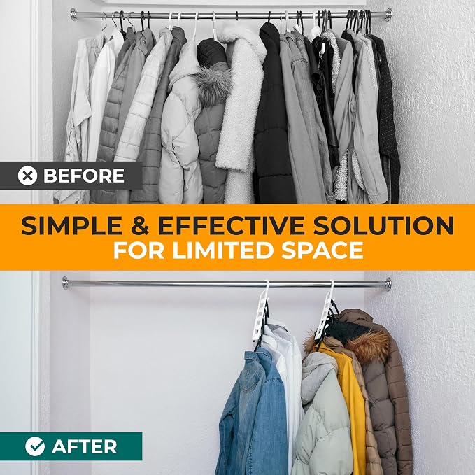 CraftyCrocodile Space Saving Hangers for Clothes - 6 in Pack, Heavy Duty Plastic, Multi Closet Space Savers for Shirts, Pants, Jeans, Sweaters - Hanger Organizer Space Saver, White