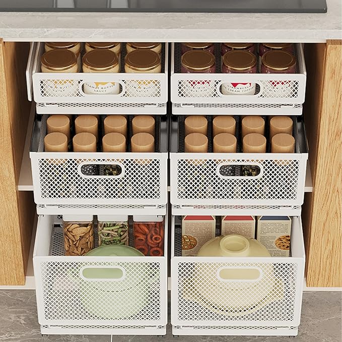 Pull Out Cabinet Organizer, Slide Out Drawers Fixed with Adhesive Nano Film, Pantry Shelves Sliding Drawer Storage Organization for Kitchen (Double Layer 15.7*9.4*14.45inch/40*24*36.7cm)
