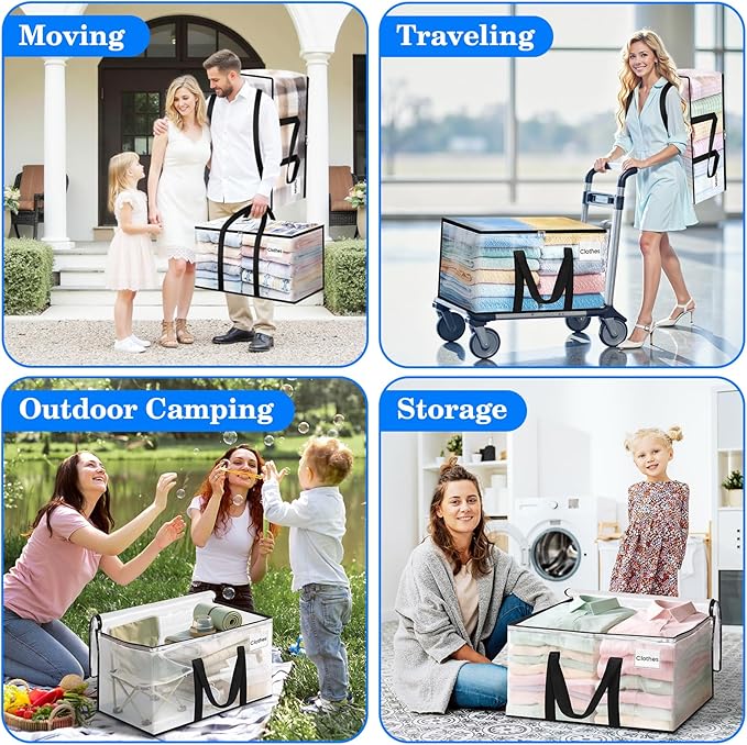 BlissTotes 8-Pack Large Moving Bags with Backpack Straps & Strong Zippers, Heavy-Duty Storage Bags Moving Boxes for Space Saving, Dorms, Transport, 125L-30 Gallons, Clear