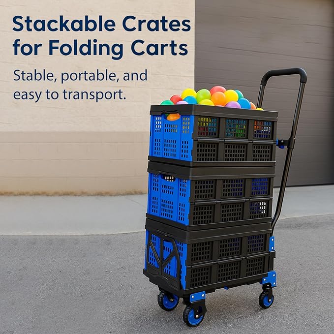 Collapsible Storage Crate 22L x 15W x 10.7H Inch - Foldable and Stackable Plastic Bin, 1.73 Cu Ft Folding Basket for Car Trailer Garage and Home – 1 Pack
