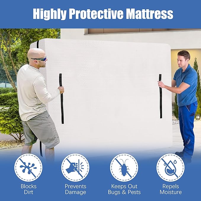 HOMESURE 2 Pack Mattress Bags for Moving and Storage with 8 Handles - Semi-Transparent, King