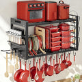 Pot Rack Wall Mount, Hanging Heavy Duty Metal Pan Organizer with 20 Hooks,Pot Shelf with 3 Pot Lid Holder with 8 Adjustable Dividers Loads 100lbs for Kitchen Cookware and Utensil storage