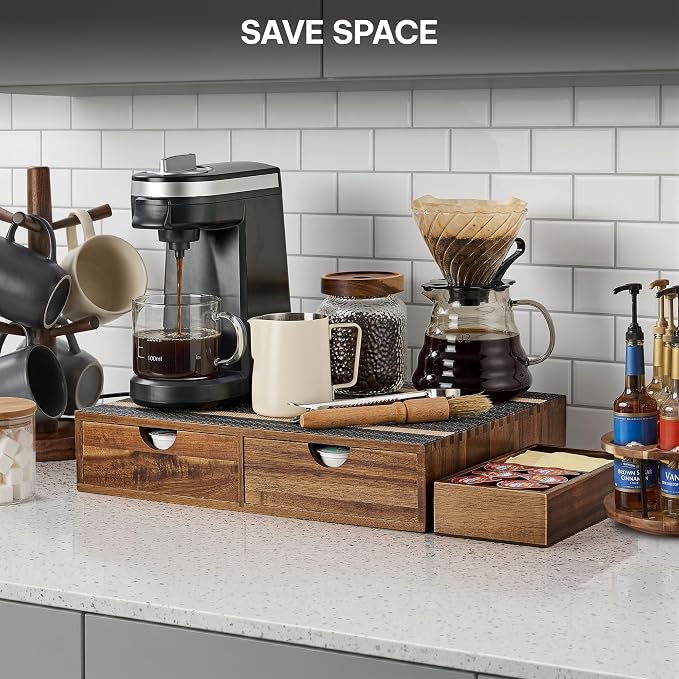 SMARTAKE Acacia Wooden K Cup Organizer Coffee Pod Storage Box | Coffee Pod Tea Organizer, K Pod Drawer Coffee Maker Stand, Kcup Holder for Countertop Kitchen Office Coffee Bar