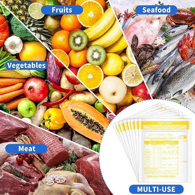 100 Pcs Microwave Steam Bags for Cooking Reusable Zipper Steam Vegetable Bag Frozen Food Heating Bags for Faster Vegetables Seafood and Meat, 7.1 X 7.9 Inches (100)