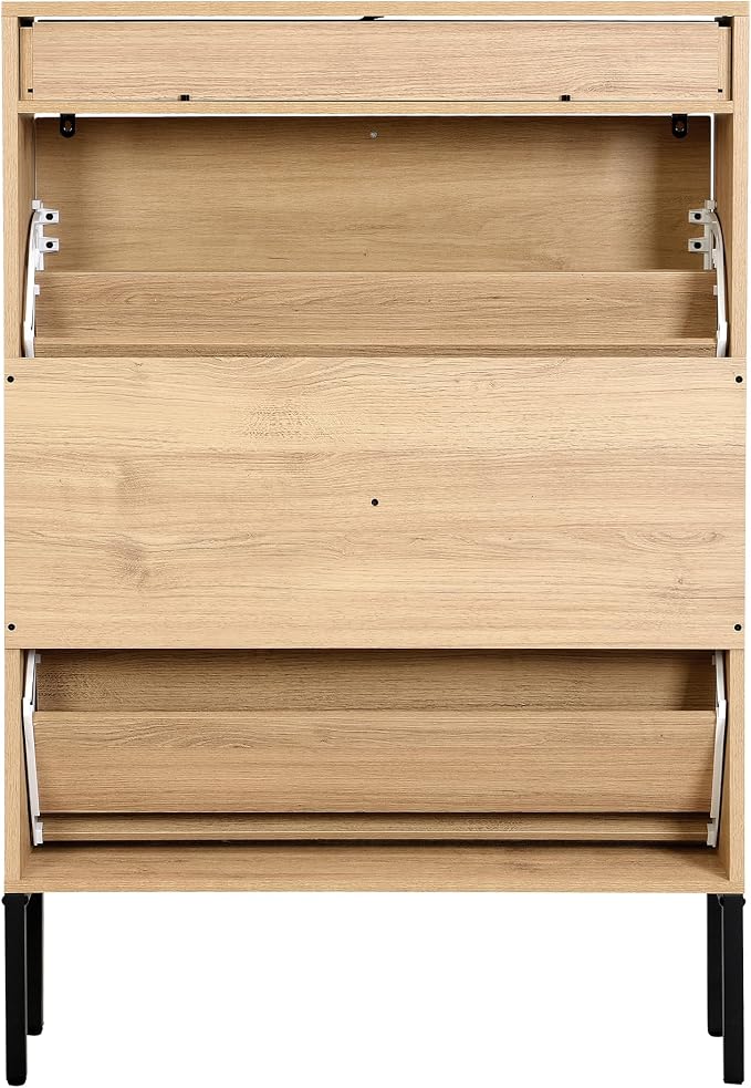 XIAO WEI Shoe Cabinet, Shoe Storage Organizer Cabinet with 2 Flip Wavy Line Drawers, Freestanding Shoe Rack with Adjustable Shelf for Entryway, QH242-1