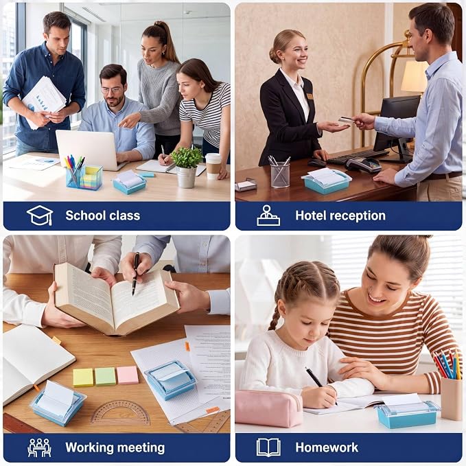 Junkin 1 Pcs Pop up Sticky Note Dispenser 3 x 3 Inch Sticky Note Holder with Transparent Top Colorful Base for School Office Home Store Desk Supplies (Dusty Blue)