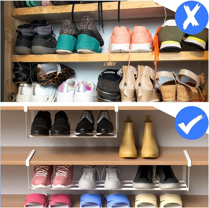 CroBlissful 3 Pcs Expandable Shoe Rack Organizer for Closet 16.5-31.5 Inch Adjustable Retractable Hanging Cabinet Shoe Shelf Dorm Room Storage for Space Saving (White)