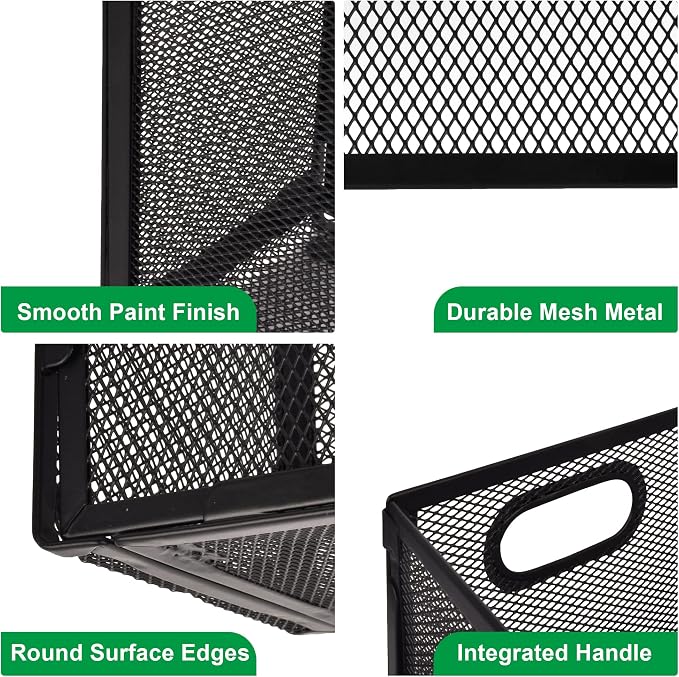 EASEPRES Desk Hanging File Organizer with 5 Folders, Mesh Metal Letter-Size Desktop File Holder Box for Filing Folder Storage Basket, 1 Pack Black, 12.2 x 9.45 x 5.45 inches
