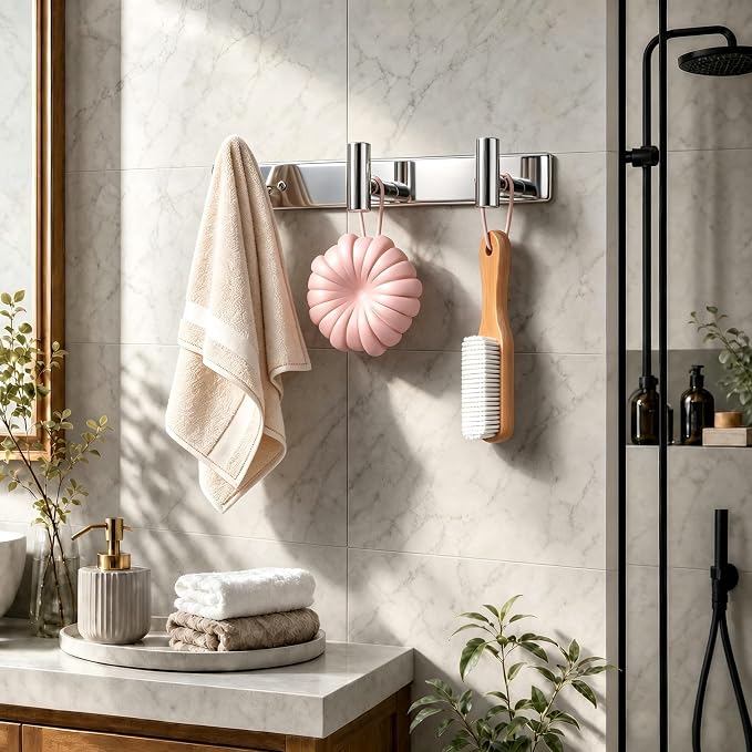 Wall Mounted Coat Rack-3 Hooks, Heavy Duty Stainless Steel Wall Hooks for Towel Coat Bag, Hat Rack Hanger Coat Hooks Towel Racks for Bathroom Entryway Kitchen Hotel (Glossy Chrome, 1 Pack)