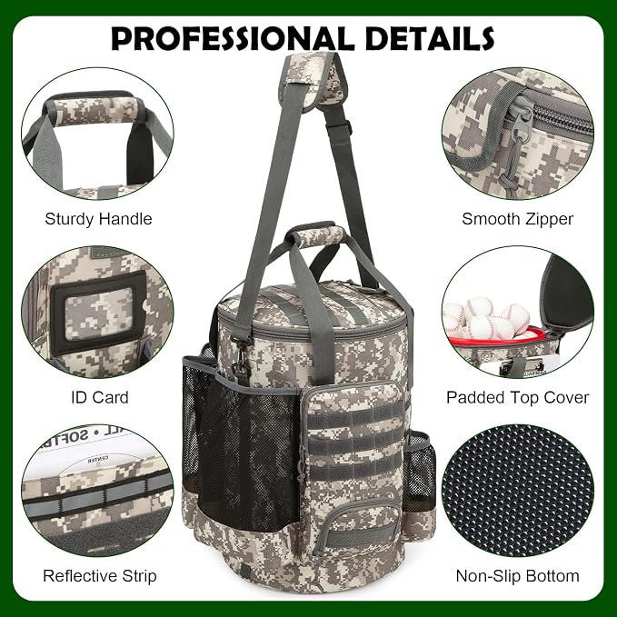 Baseball Bucket Bag, Softball Coaches Bags Fit 6 Gallon Buket | Baseball Coaching Accessories Organizer with Anti-Slip Bottom & Multiple Pockets for Bat, Gloves, Scoreboards